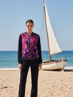 Tahari Pink & purple Floral-Print Bomber Jacket